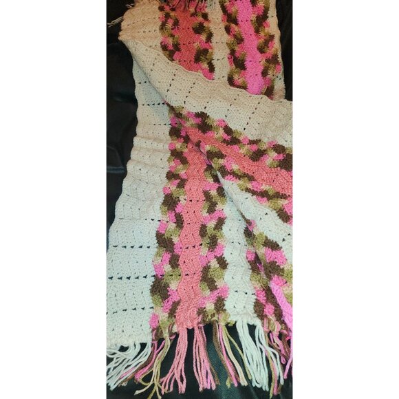 Handmade Crochet Afghan Baby Blanket Fringe 45x38  Multicolor Pink Brown NEW - Picture 4 of 9